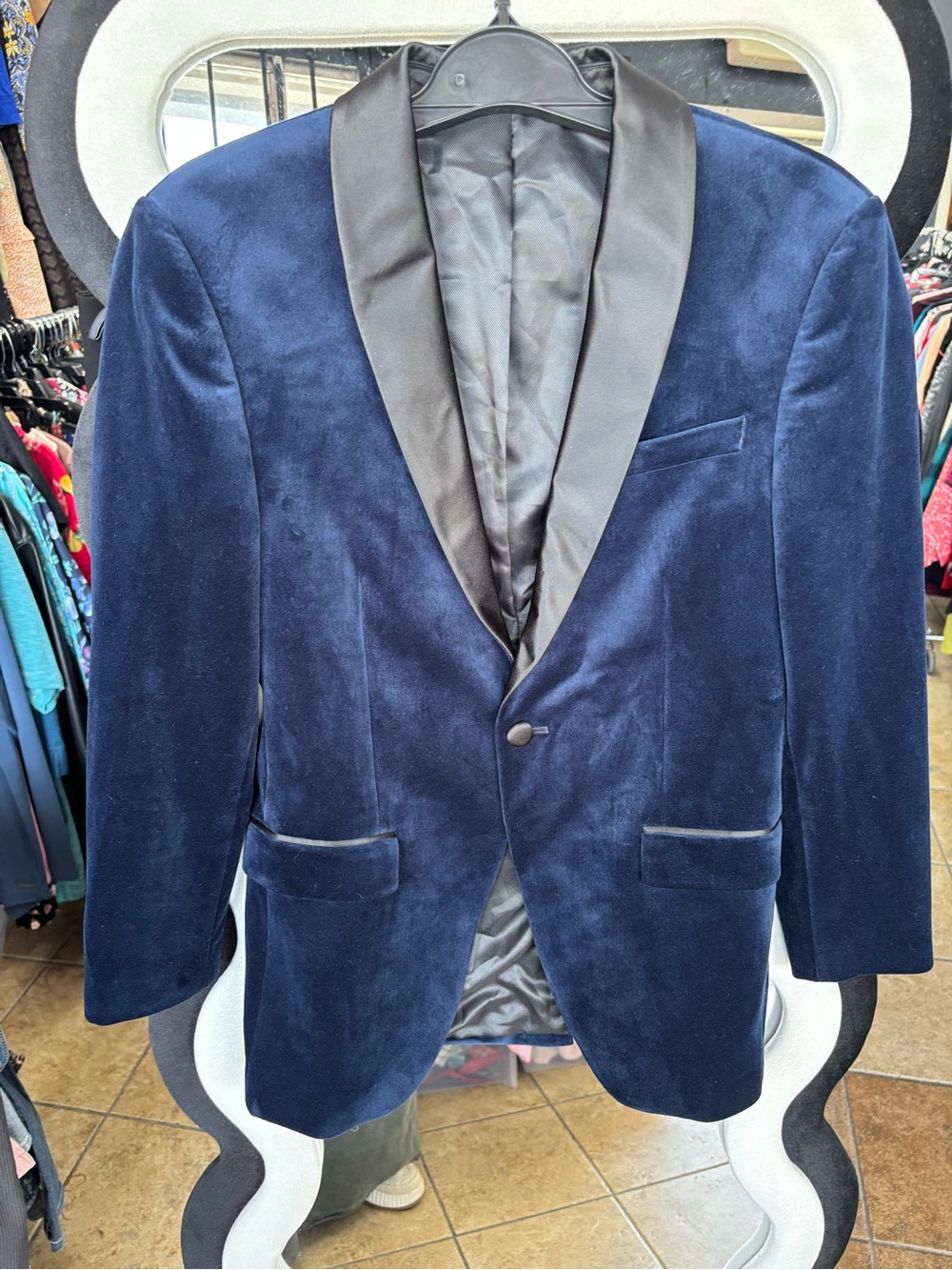 Zara Navy Velvet Tuxedo Blazer with Black Satin Shawl Lapel